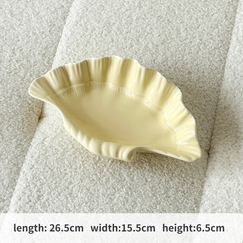 Cream Ceramic Shell Plate for Jewelry and Decor