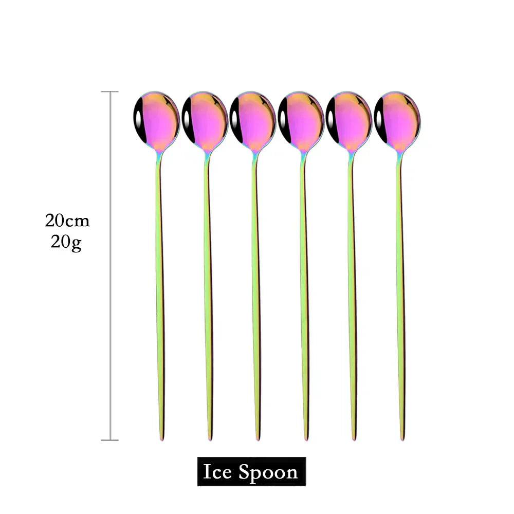 Golden Stainless Steel Long Handle Spoon Set for 6