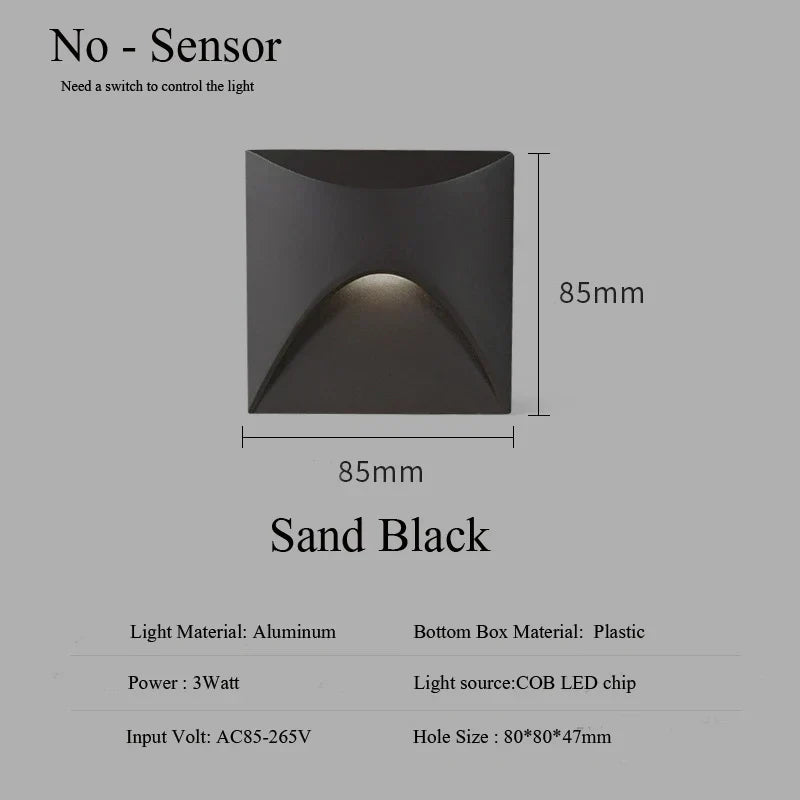 Waterproof LED Recessed Wall Light for Outdoor Steps and Balconies