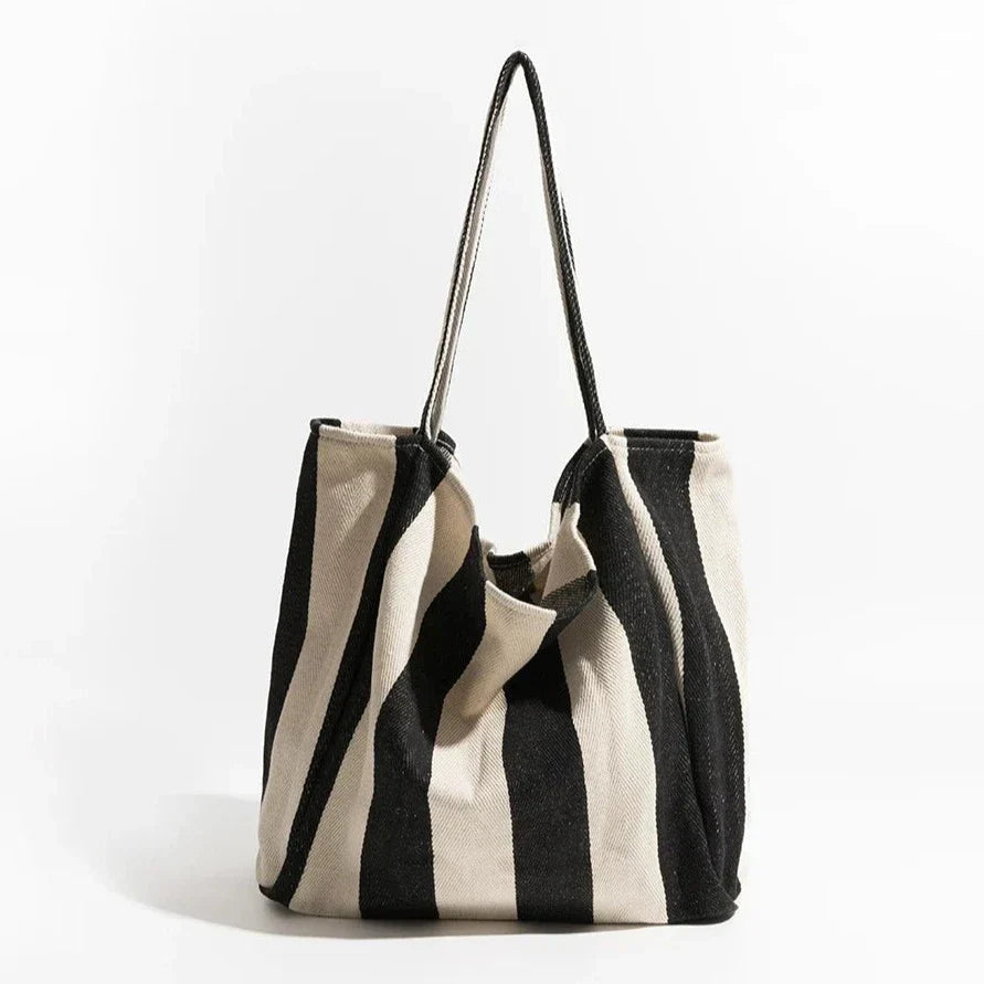 Striped Linen Tote Bag with Durable Canvas Material