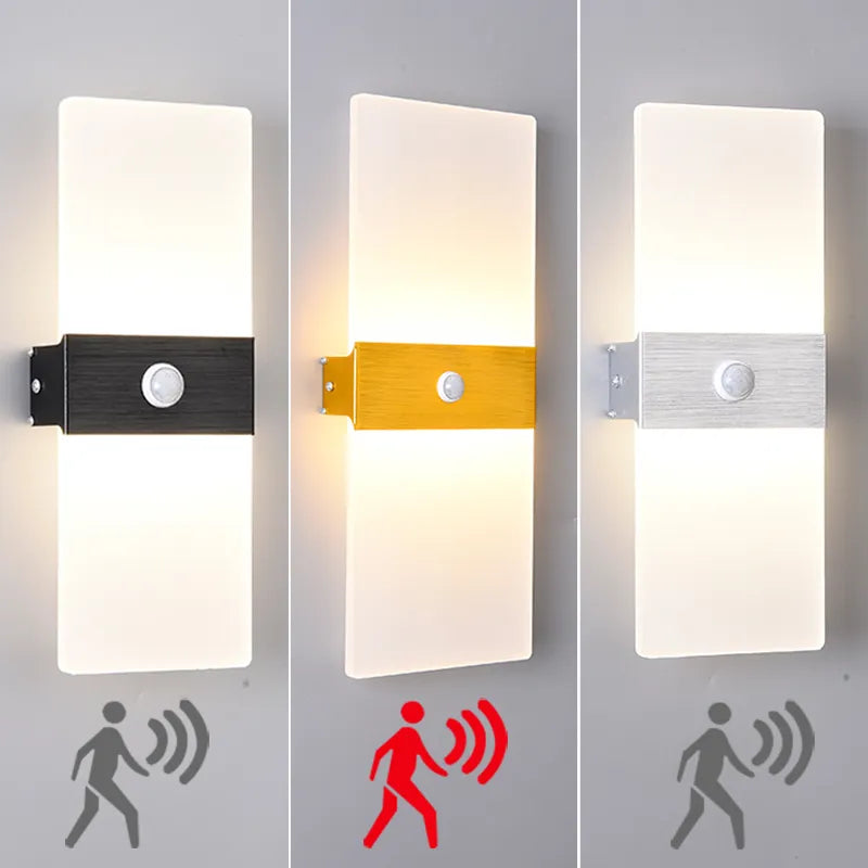 Modern LED Wall Light with Motion Sensor - Aluminum and Acrylic, Indoor Use