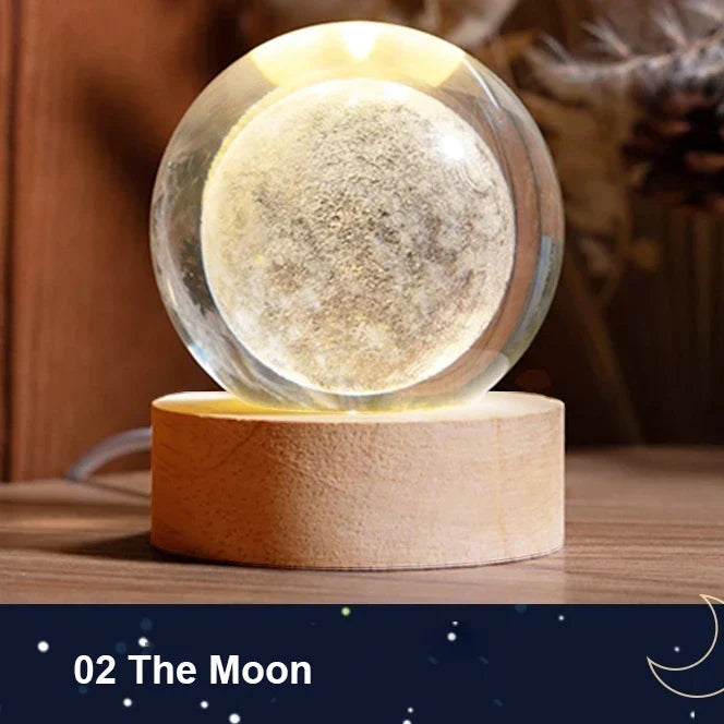 Milky Way Crystal Ball Night Light with Wooden Base