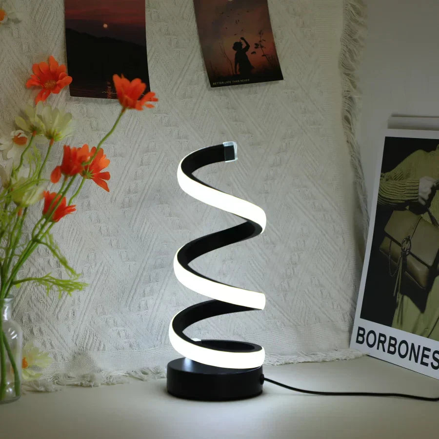 Contemporary Spiral LED Table Lamp with Adjustable Light