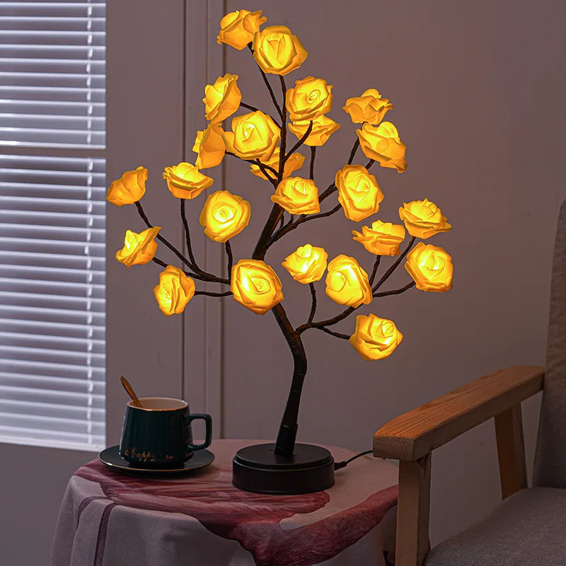 RGB Rose Flower Table Lamp with 24 LED Lights - USB & Battery Operated Fairy Night Light