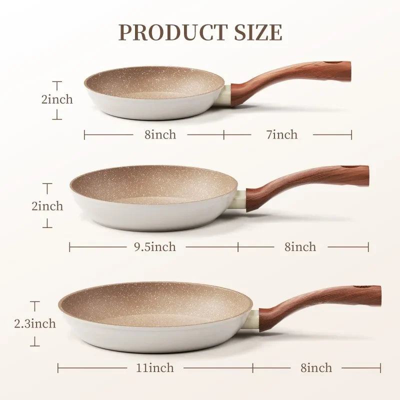 Granite Nonstick Frying Pan - Durable Aluminum, Cool Handle, 8-11 Inch