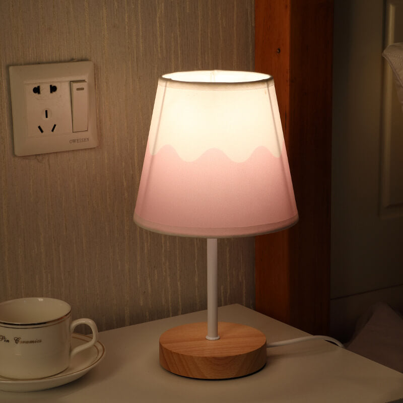Modern Wood and Textile Cone LED Table Lamp