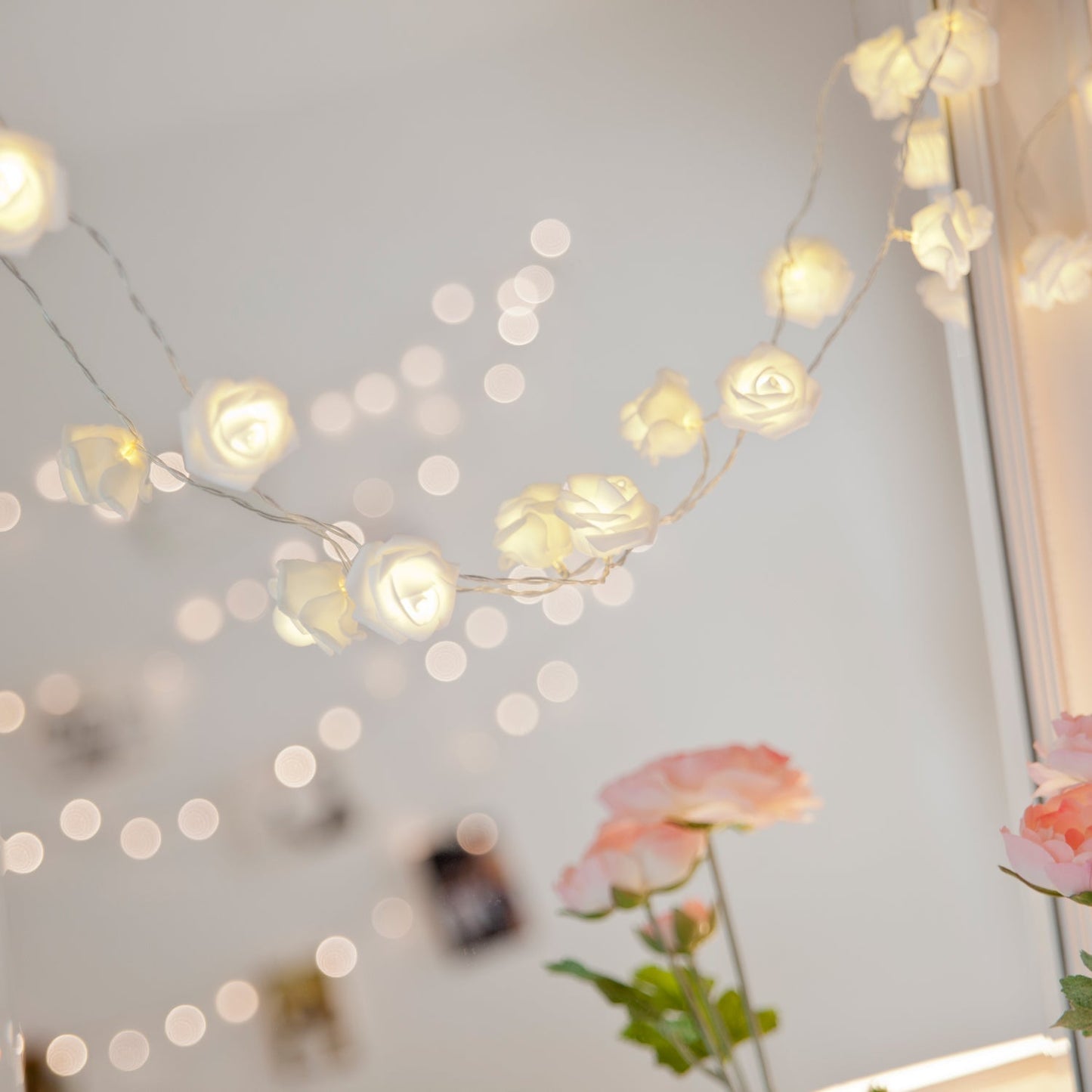 30 LED Warm White Rose Fairy Lights on 9.5 ft String