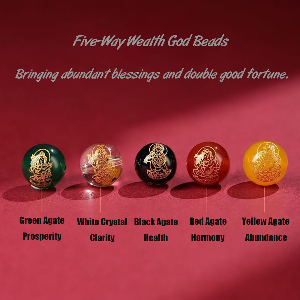 Cinnabar Bead Bracelet with Five Gods of Wealth and Pixiu