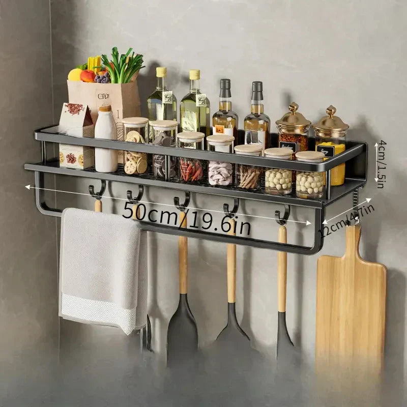Sleek Black Aluminum Wall Shelf for Kitchen Organization