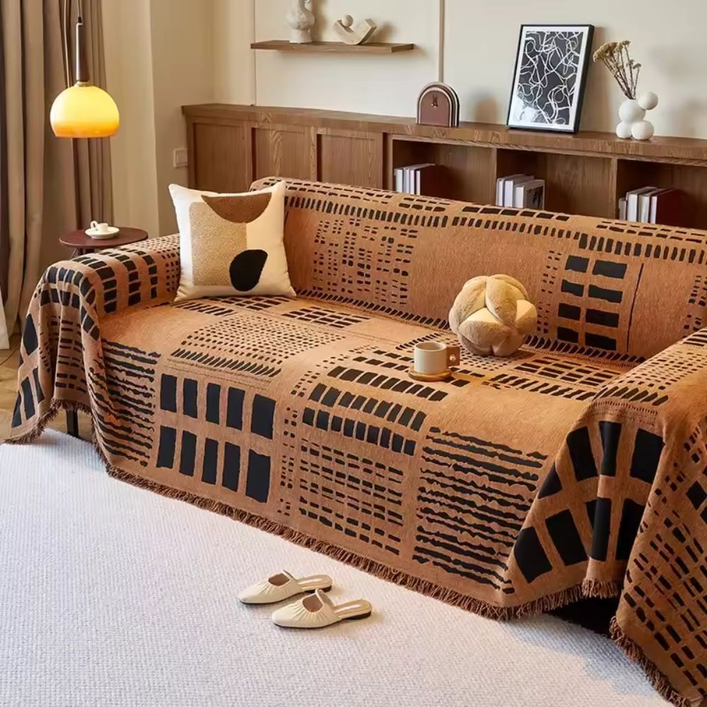 Reversible Geometric Chenille Sofa Cover