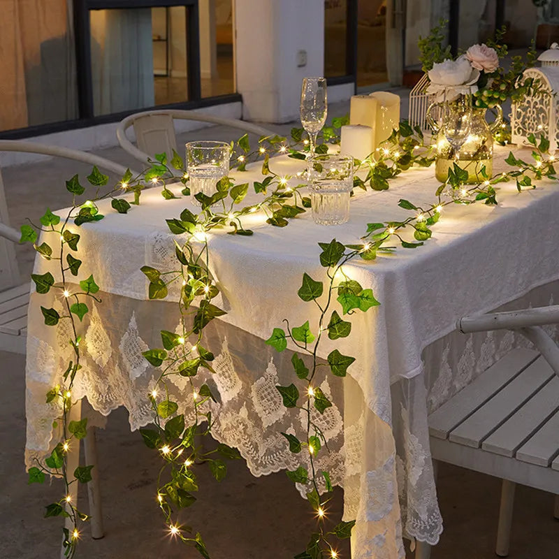Garden Vine LED String Lights with Leaf Garland Design