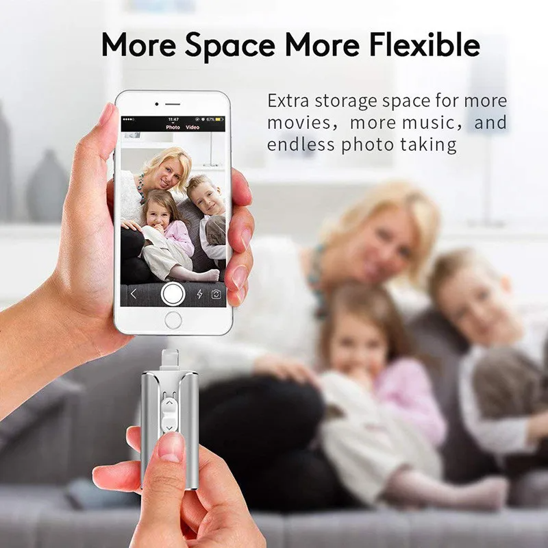 4-in-1 USB Flash Drive with Lightning, USB-C, Micro USB, and USB-A Connectors