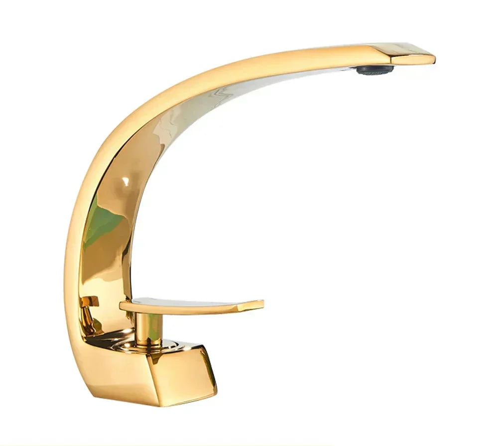Gold Wall-Mounted Bathroom Faucet with Single Lever Mixer