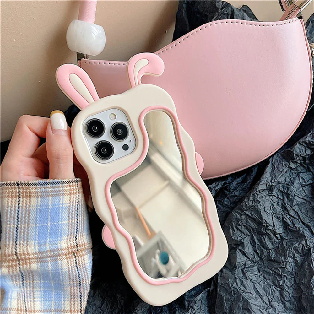 Rabbit Ear iPhone Case with Built-In Mirror, TPU Protective Cover
