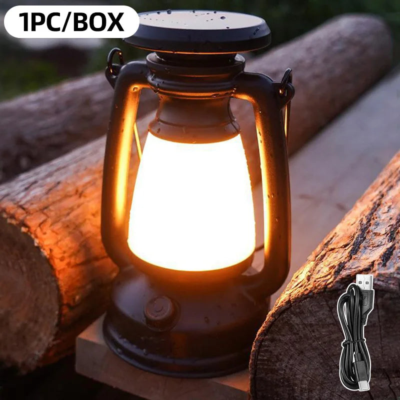 Retro LED Lantern with Remote Control - Rechargeable Table Lamp for Indoor and Outdoor Use