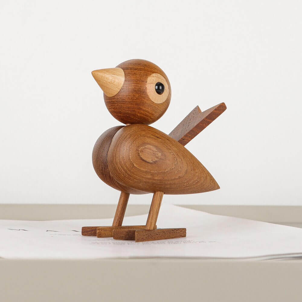 Nordic Wooden Lovebird Ornament in Natural Oak