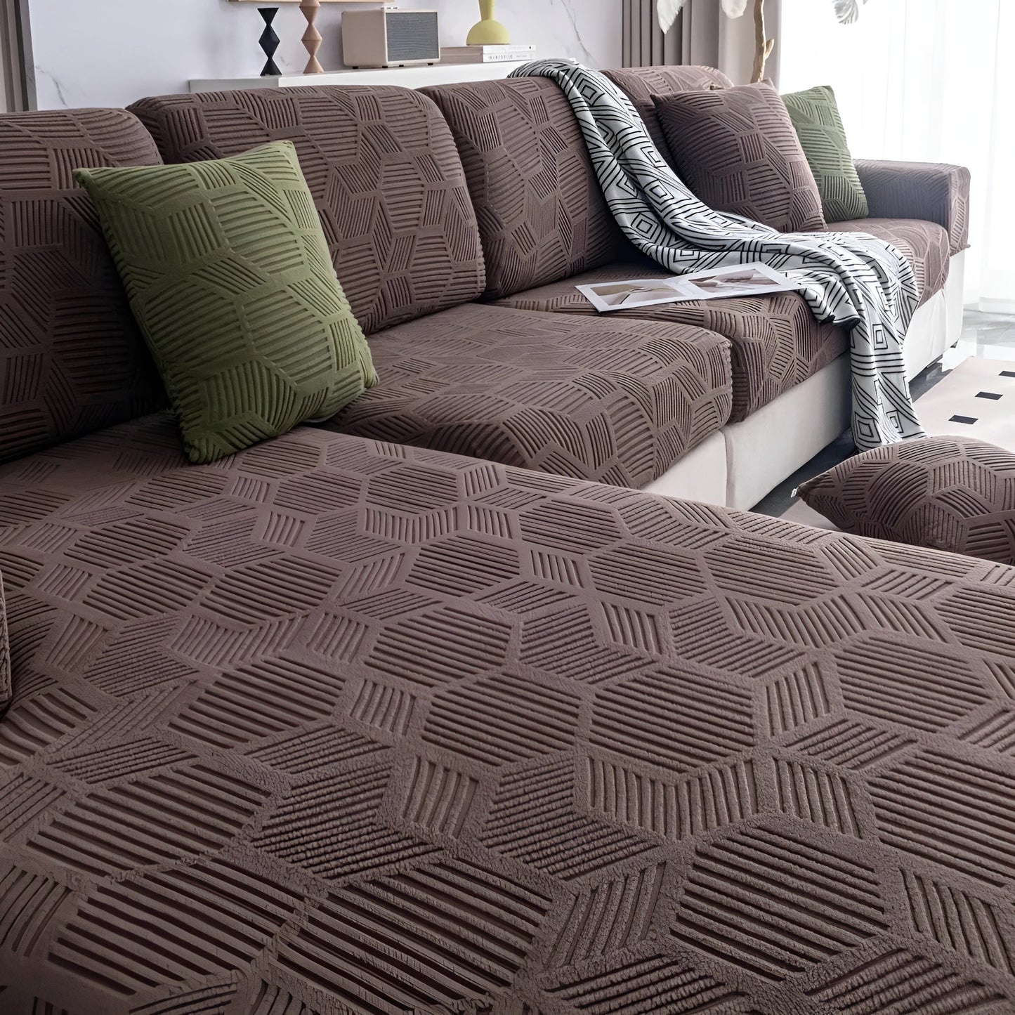 Geometric Jacquard Sofa Cover - Soft, Pet-Friendly, 360° Protection