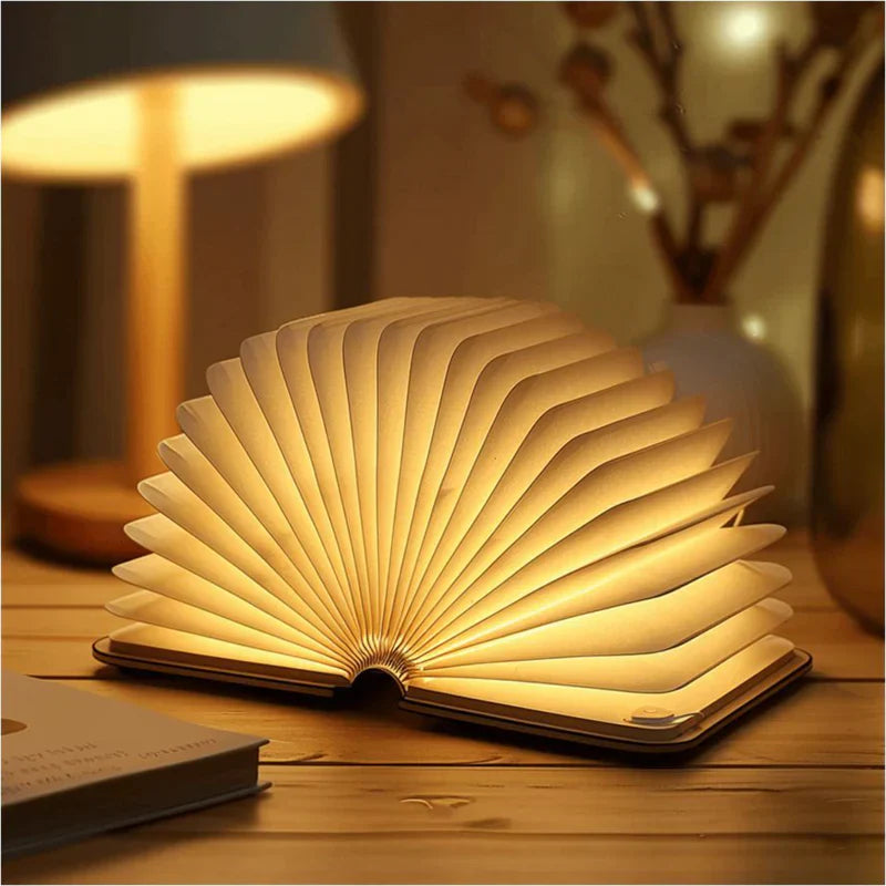 LED Folding Book Light with 7-Color Options – Unique Wooden Magnetic Night Lamp for Book Lovers