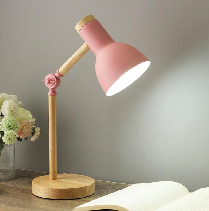 Scandinavian Wooden Table Lamp with Adjustable Head