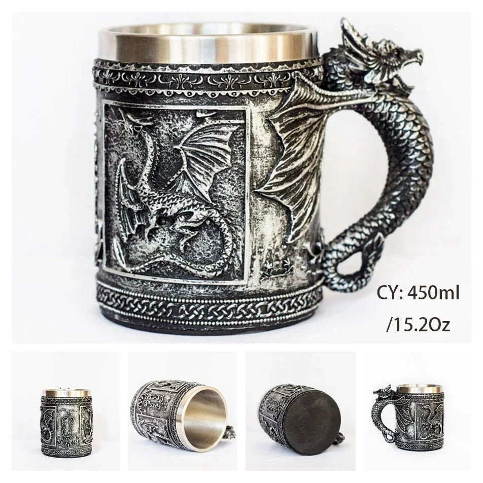 Medieval Dragon Resin and Stainless Steel Mug 600ml