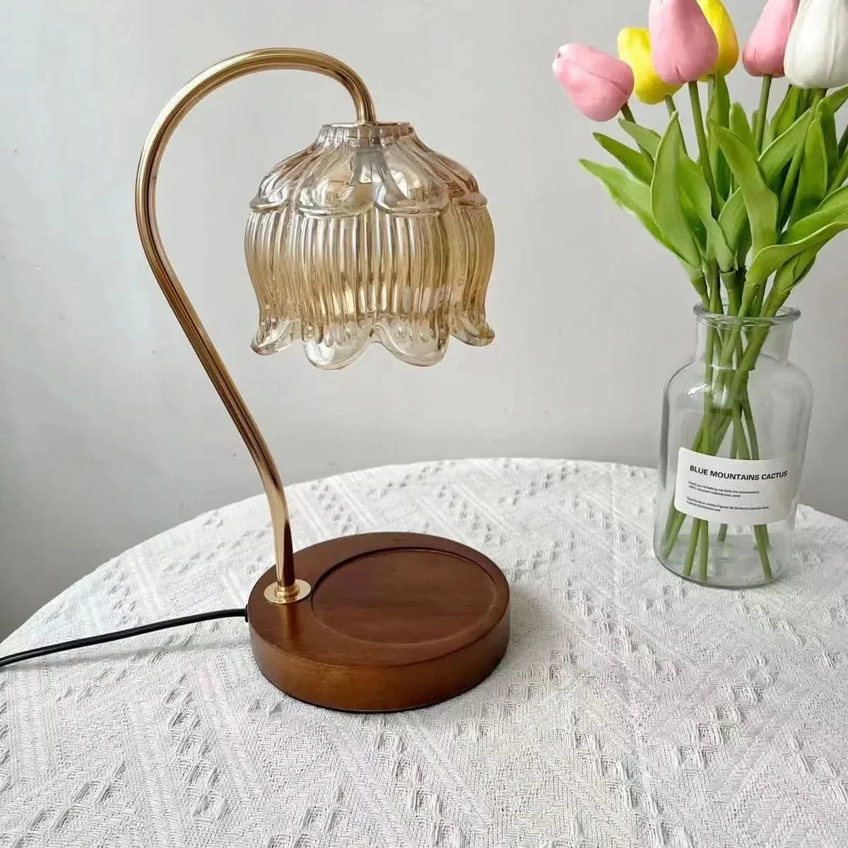 Modern Metal and Glass Table Lamp with Warm LED Light