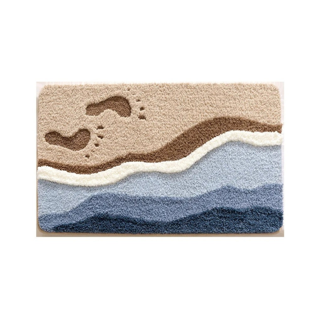 Coastal Seaside Footprint Bath Mat with Non-Slip Backing