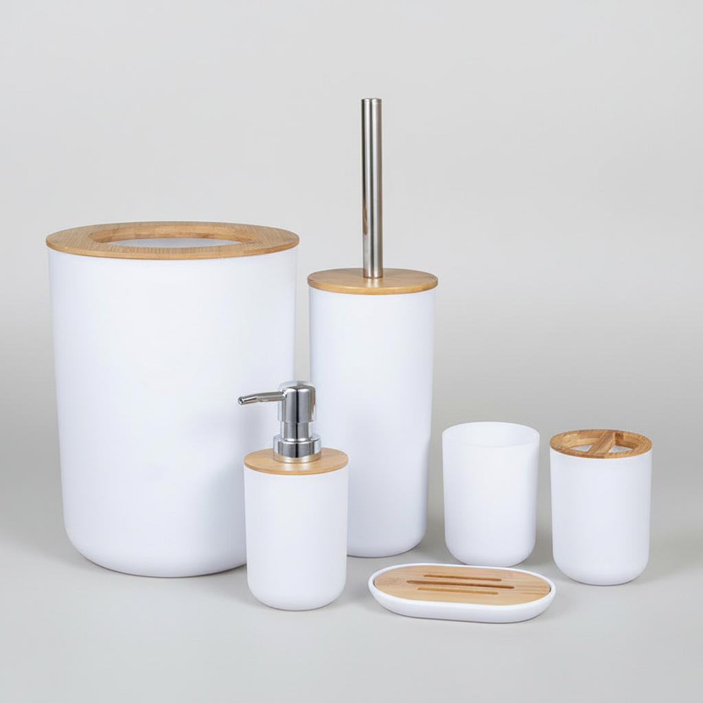 Modern Bamboo Bathroom Accessory Set