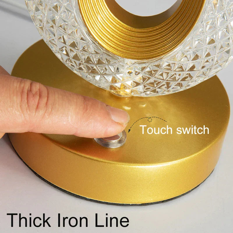 Dimmable Crystal LED Table Lamp with USB Charging and Remote Control