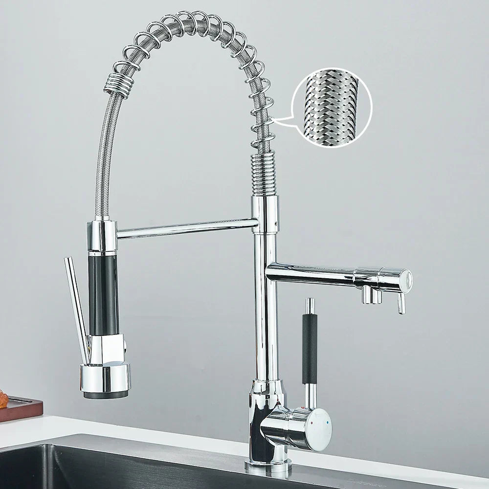 Stainless Steel Kitchen Faucet with Dual Outlet and Modern Design