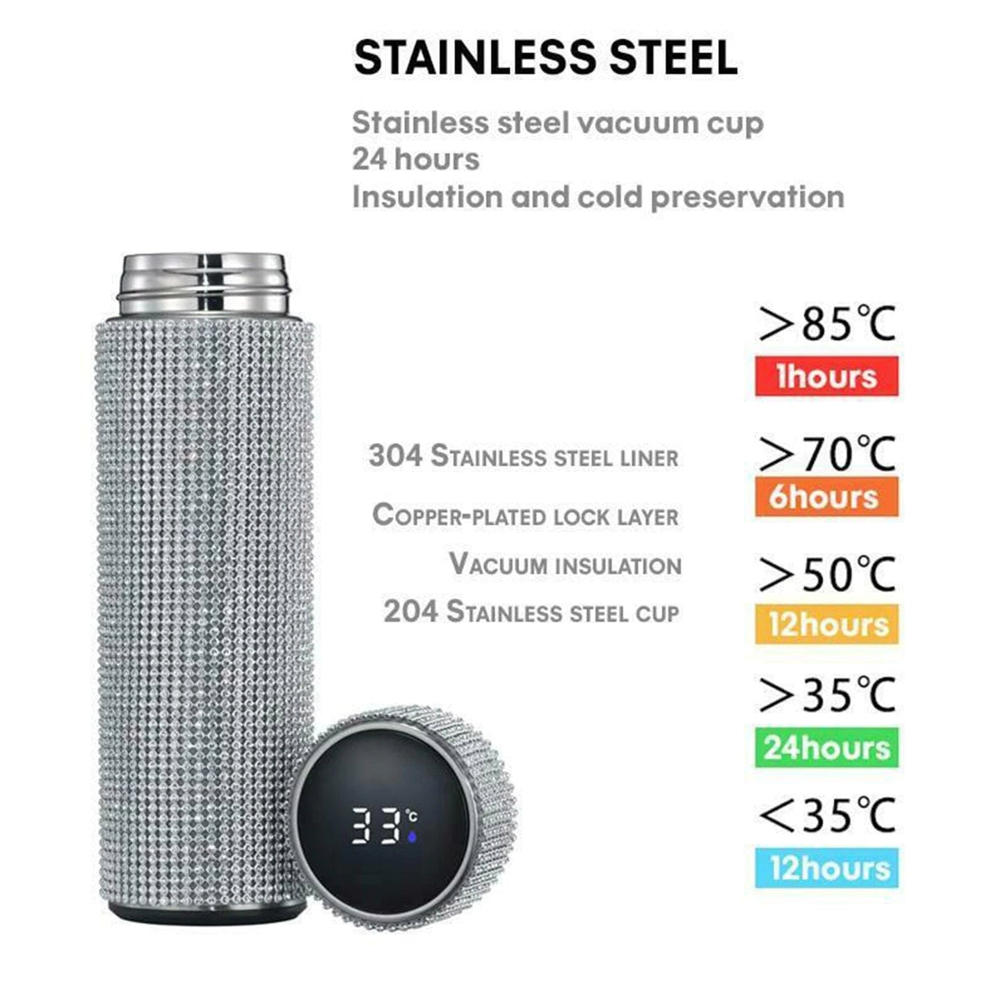 500ml Rhinestone Bling Thermos with LED Temperature Indicator