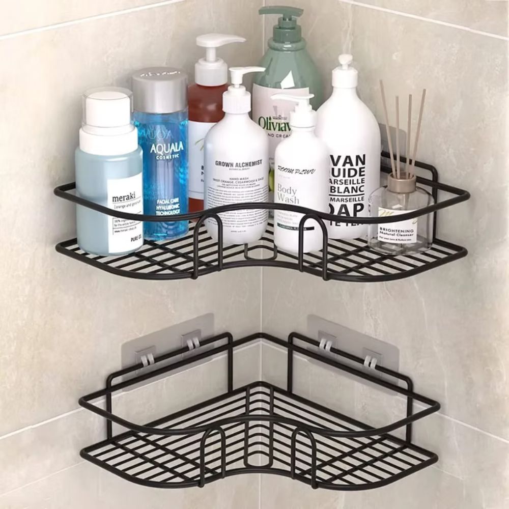 Triangular Iron Corner Shower Caddy with Adhesive Mounting