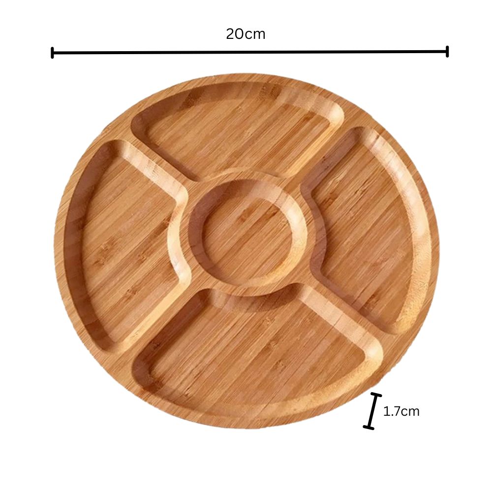 Natural Wood Snack Serving Tray with Five Compartments