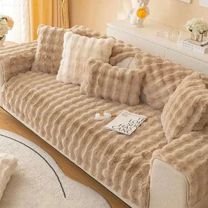 L-Shaped Plush Sofa Cover - Soft Winter Protection