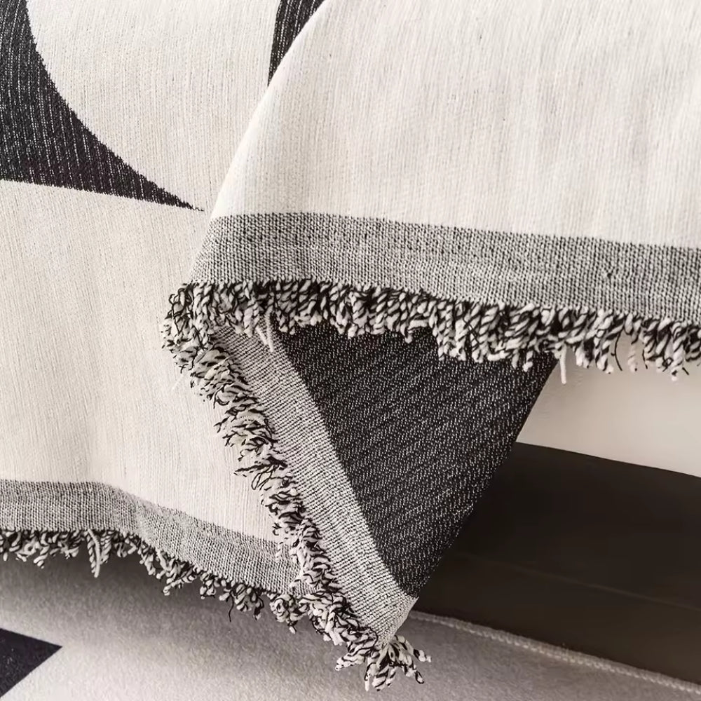 Windmill Pattern Chenille Sofa Cover with Tasseled Edges