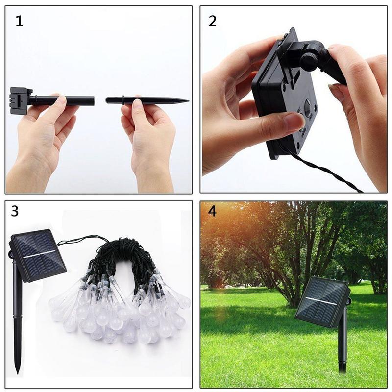 Solar Powered Water Droplet String Lights with 8 Lighting Modes