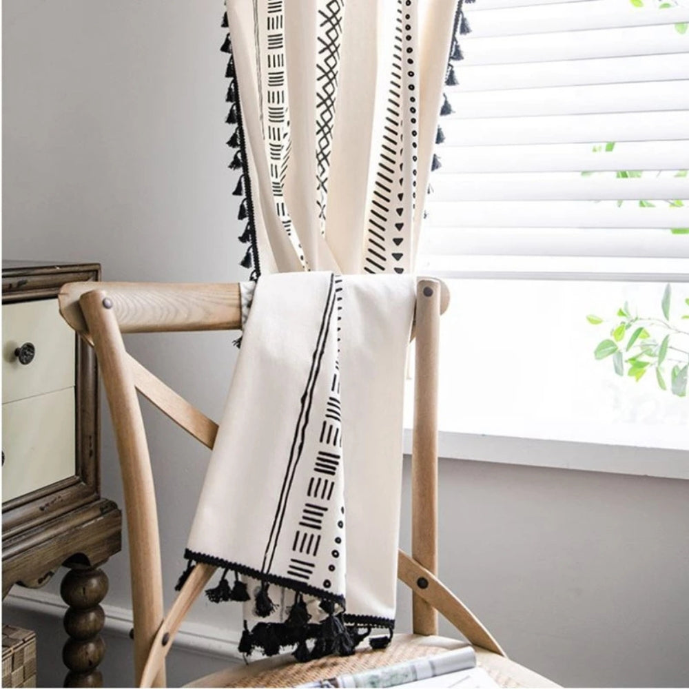 Embroidered Microfiber Tassel Blackout Curtain