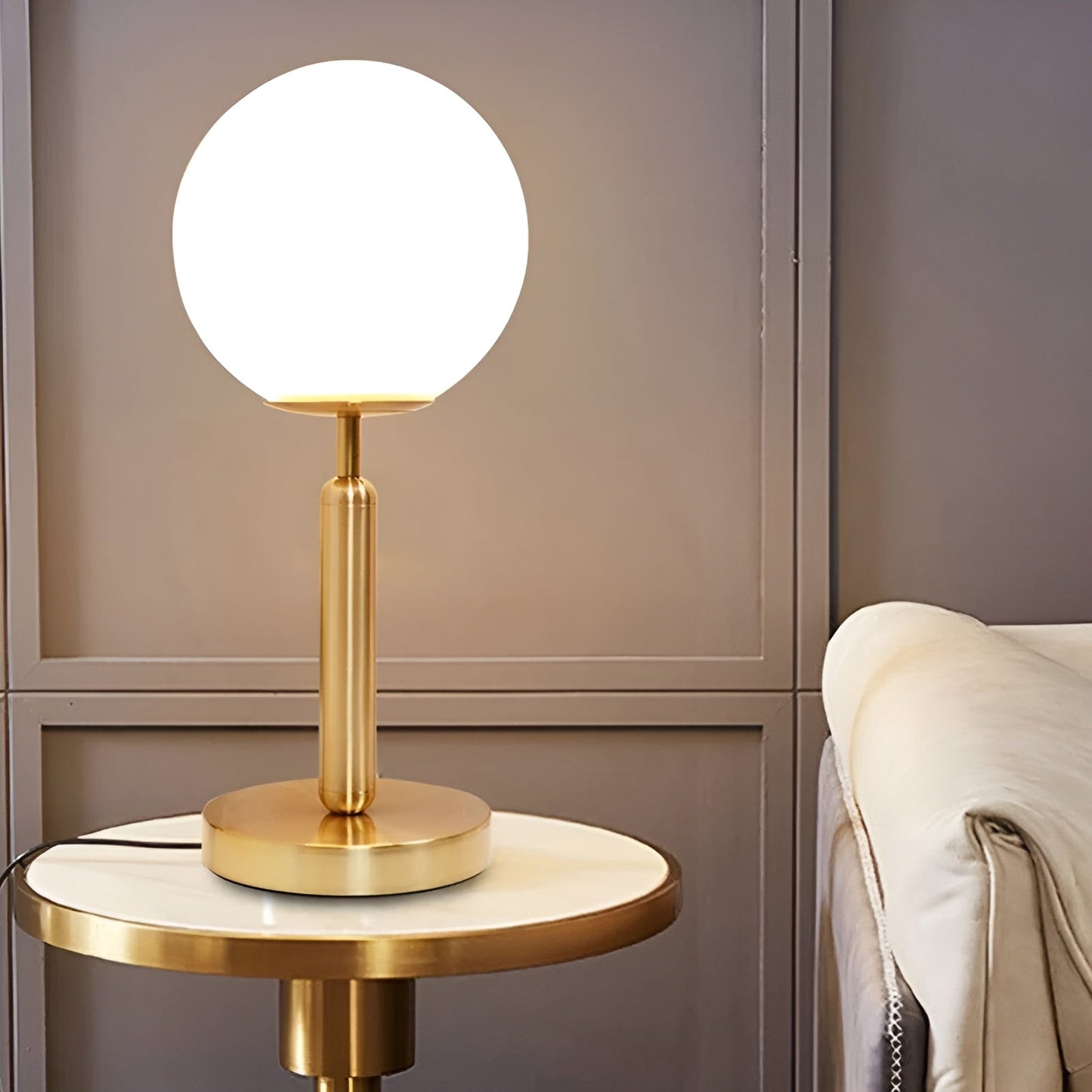Glass and Brass LED Table Lamp - Elegant SphereShine Design