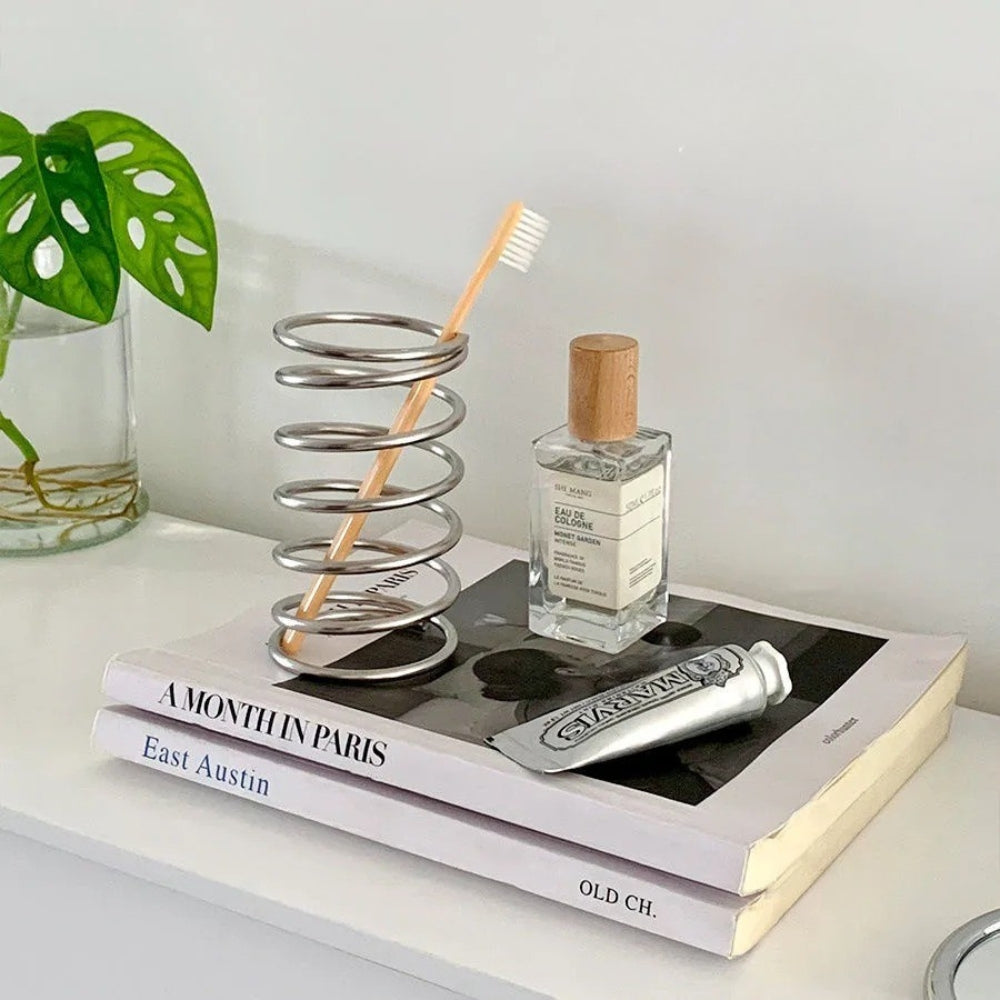 Stainless Steel Spiral Toothbrush and Makeup Brush Holder