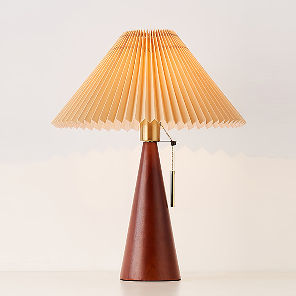 Elegant Wood and Metal Table Lamp with Pleated Linen Shade