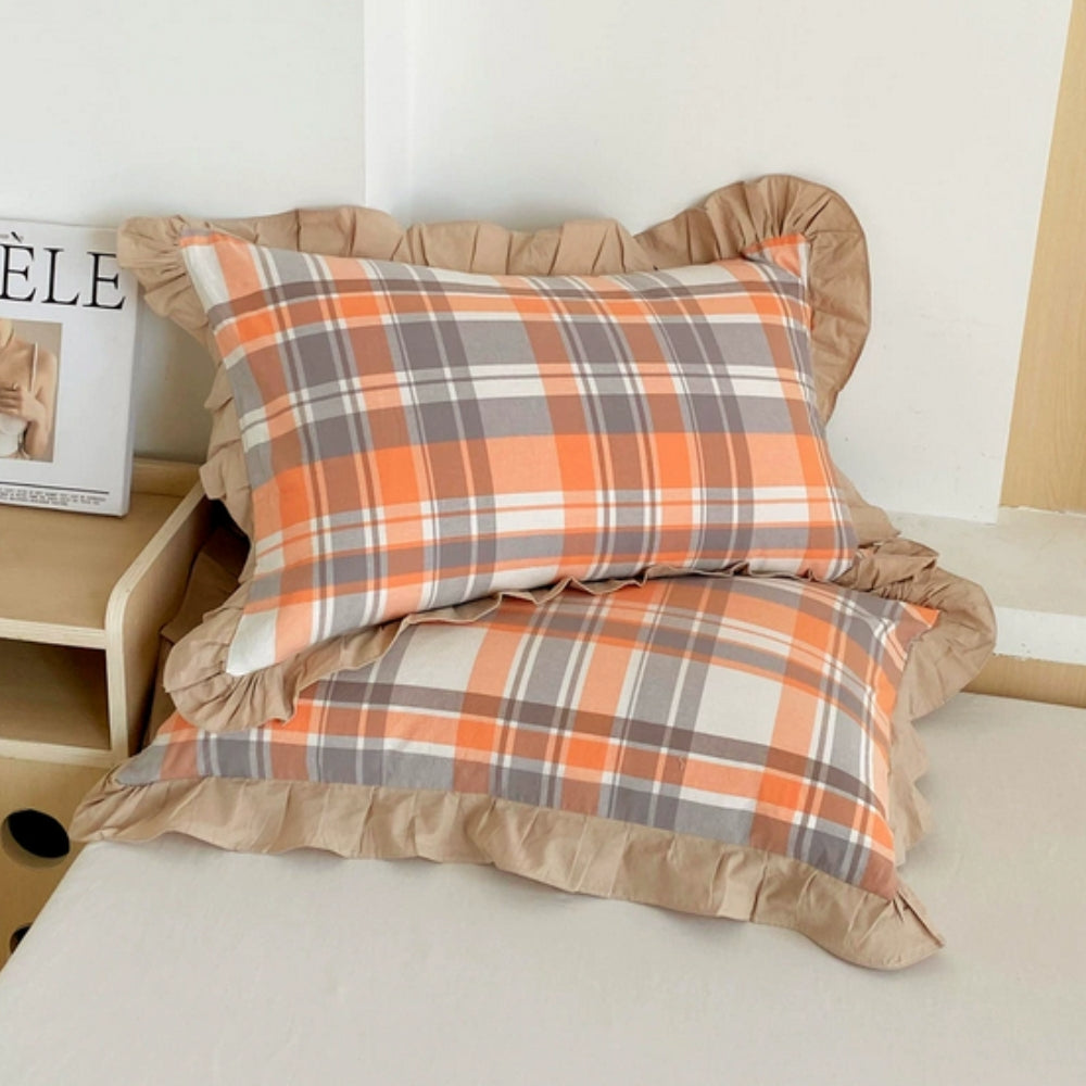 Striped Ruffled Lace Pillowcases in Soft Microfiber
