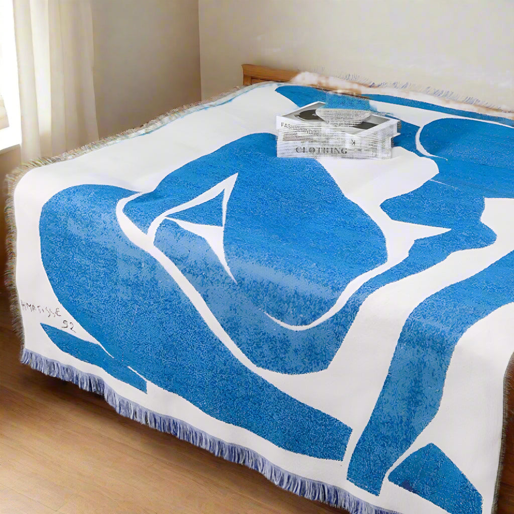 Matisse-Inspired Jacquard Throw Blanket with Braided Fringe