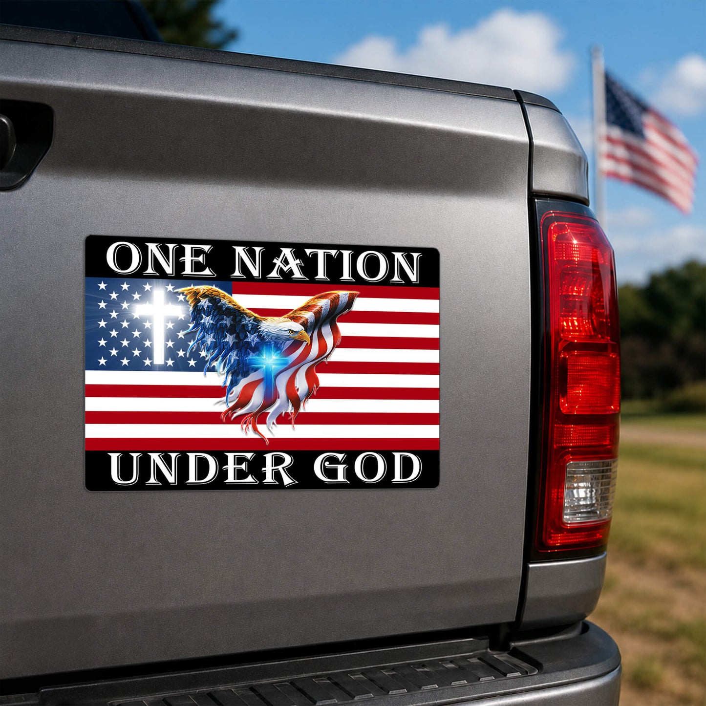 One Nation Under God American Flag Eagle Vinyl Magnet