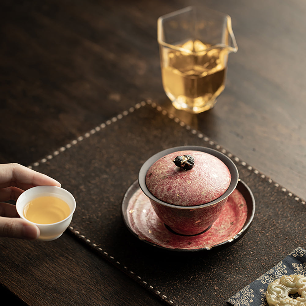 Pink Rock Pottery Gaiwan with Gold Accents