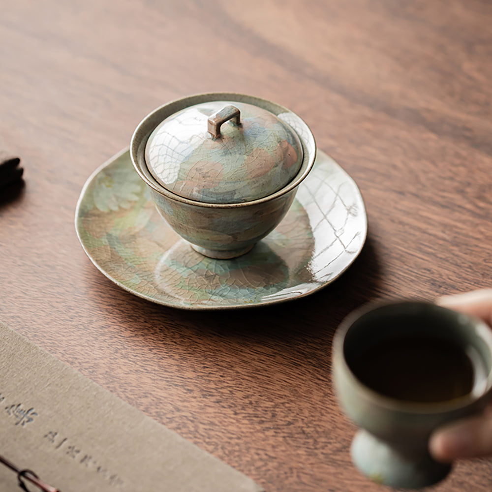 Ice Crack Daisy Porcelain Gaiwan Tea Set