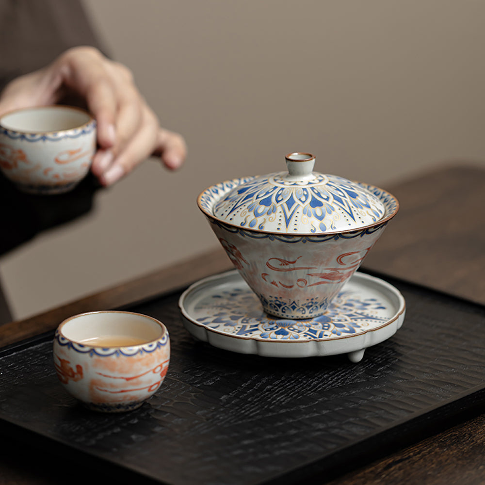 Feitian Cone-Shaped Ruyao Porcelain Gaiwan with Saucer