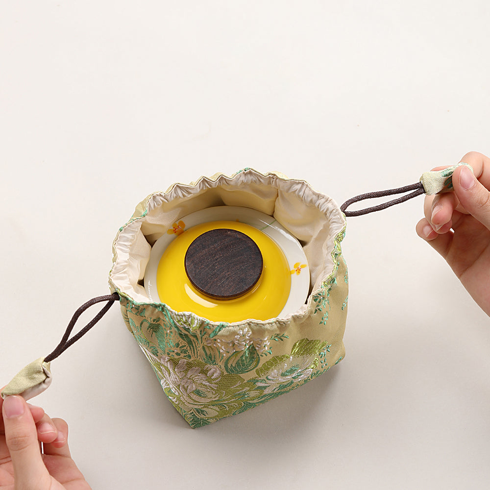 Yellow Rapeseed Flower Ceramic Travel Tea Set
