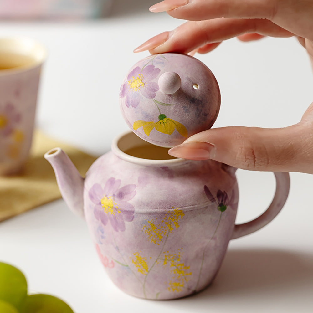 Purple Floral Travel Tea Set with Portable Bag