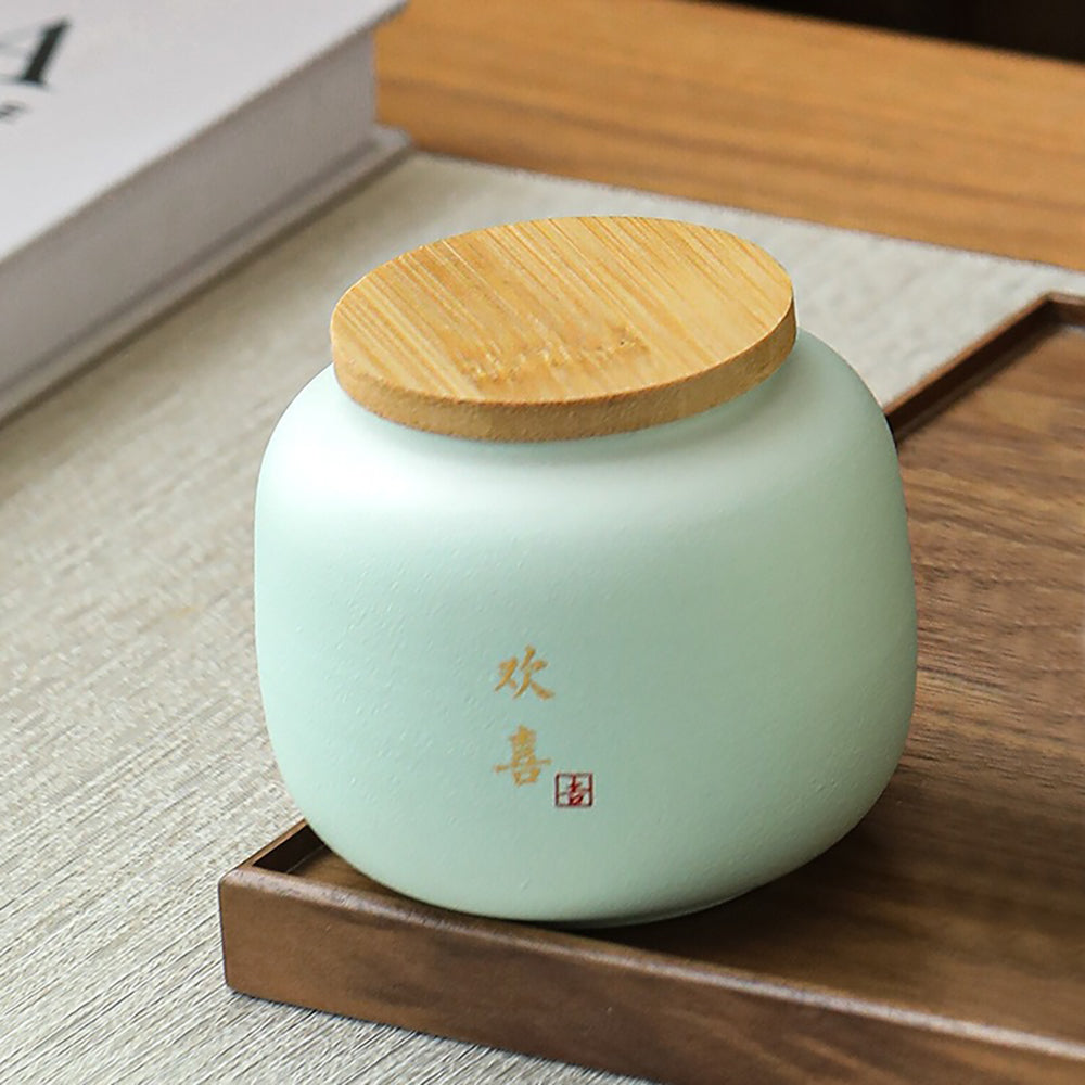 Coarse Pottery Tea Caddy Set with Bamboo Lids