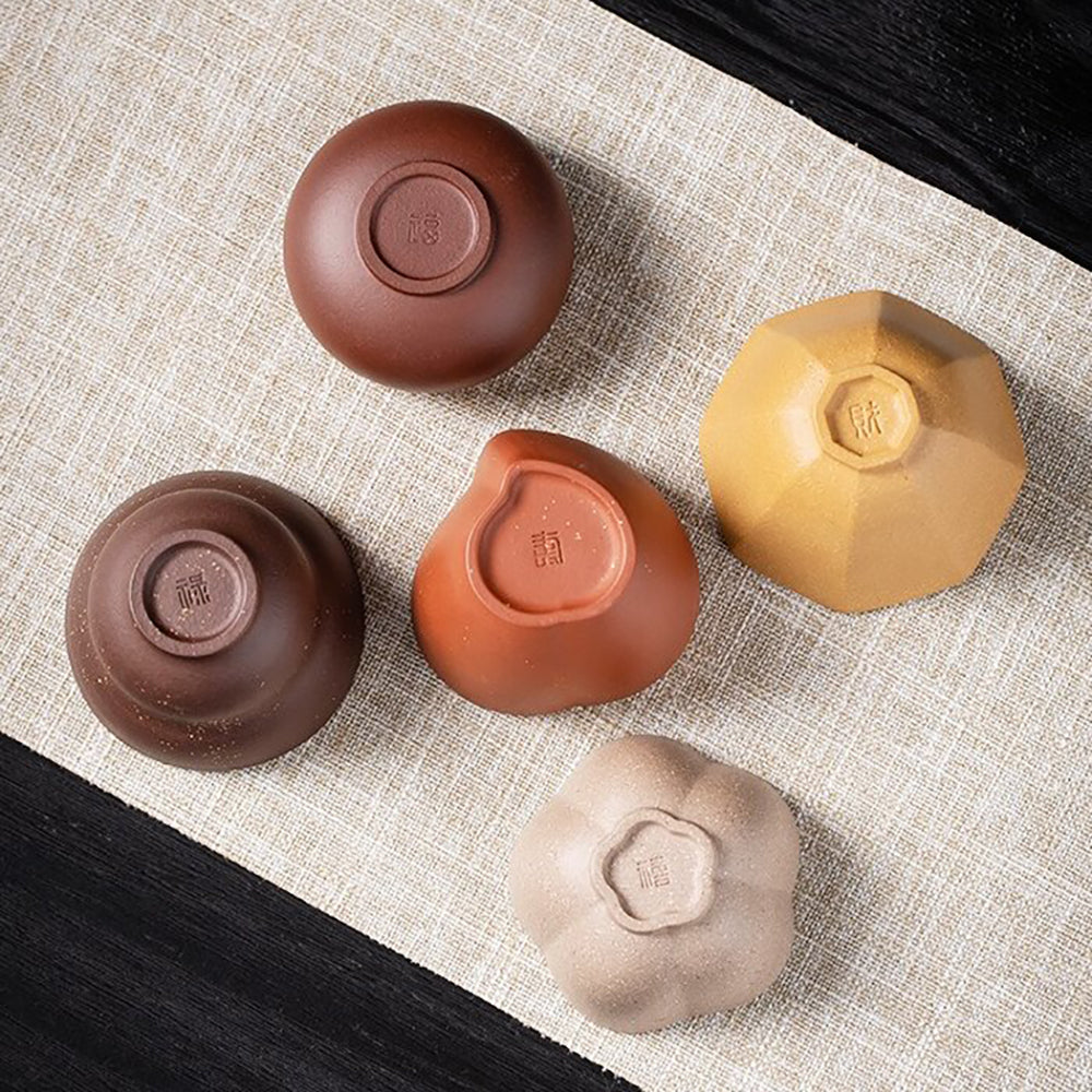 Handcrafted Yixing Purple Clay Tea Cup Set - Five Blessings Design