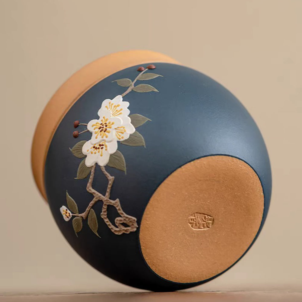 Handmade Purple Clay Gongfu Tea Cups Set with Plum Blossom Design